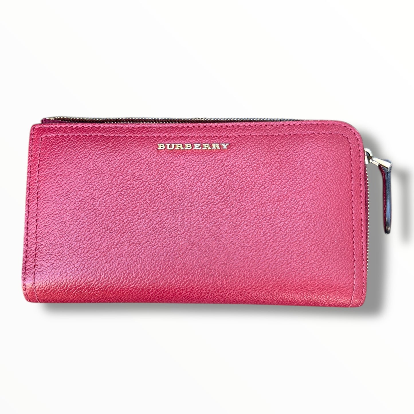 Burberry L-shaped Zipper Long Wallet in Red Leather