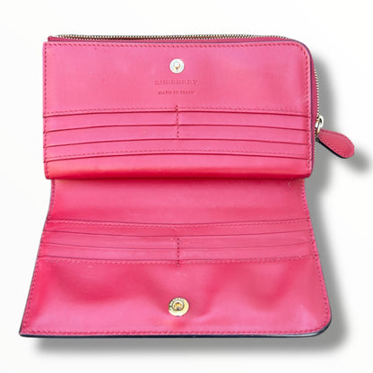 Burberry L-shaped Zipper Long Wallet in Red Leather