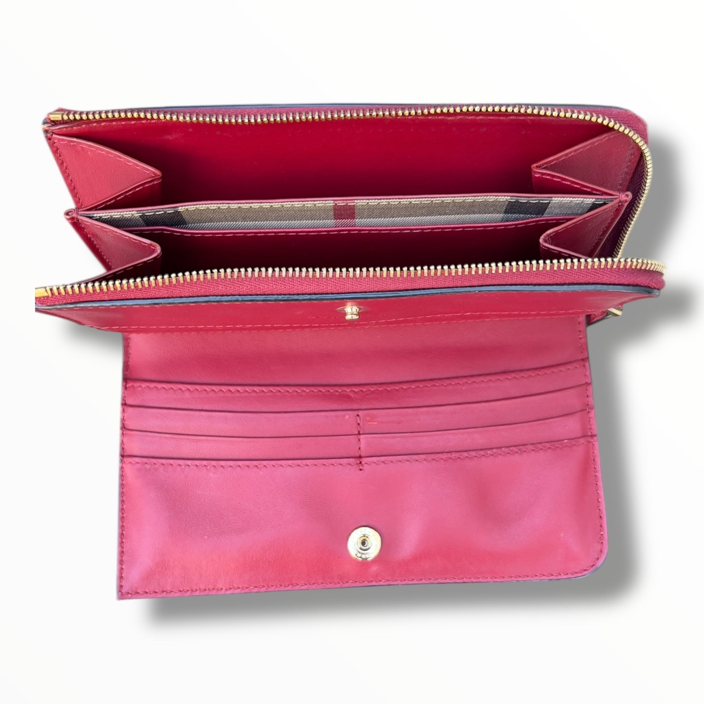 Burberry L-shaped Zipper Long Wallet in Red Leather