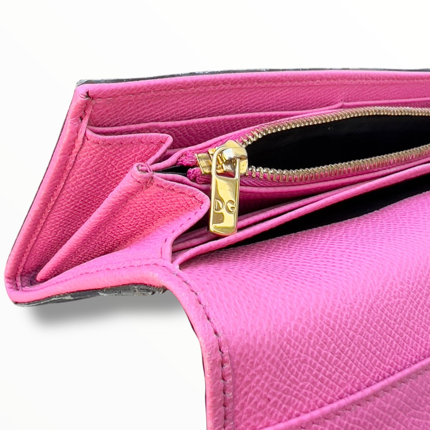 Dolce & Gabbana Long Wallet in Brown Leopard Print & Pink Leather