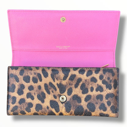 Dolce & Gabbana Long Wallet in Brown Leopard Print & Pink Leather