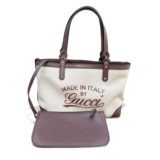 Gucci Beige Canvas Logo Craft Tote Bag
