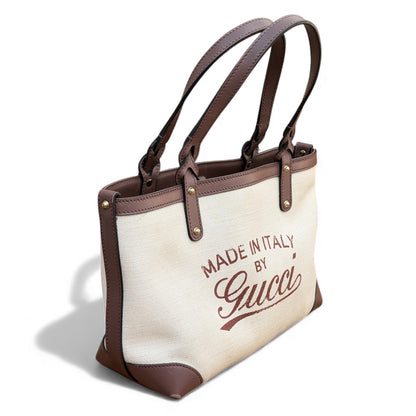 Gucci Beige Canvas Logo Craft Tote Bag