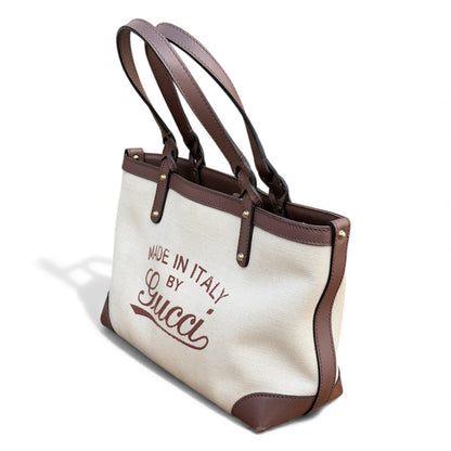 Gucci Beige Canvas Logo Craft Tote Bag
