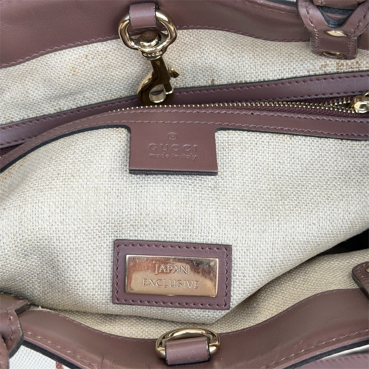 Gucci Beige Canvas Logo Craft Tote Bag