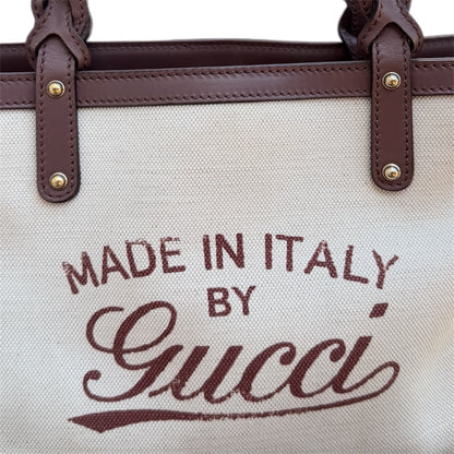 Gucci Beige Canvas Logo Craft Tote Bag
