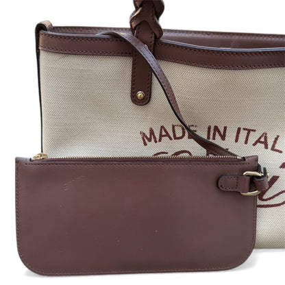 Gucci Beige Canvas Logo Craft Tote Bag