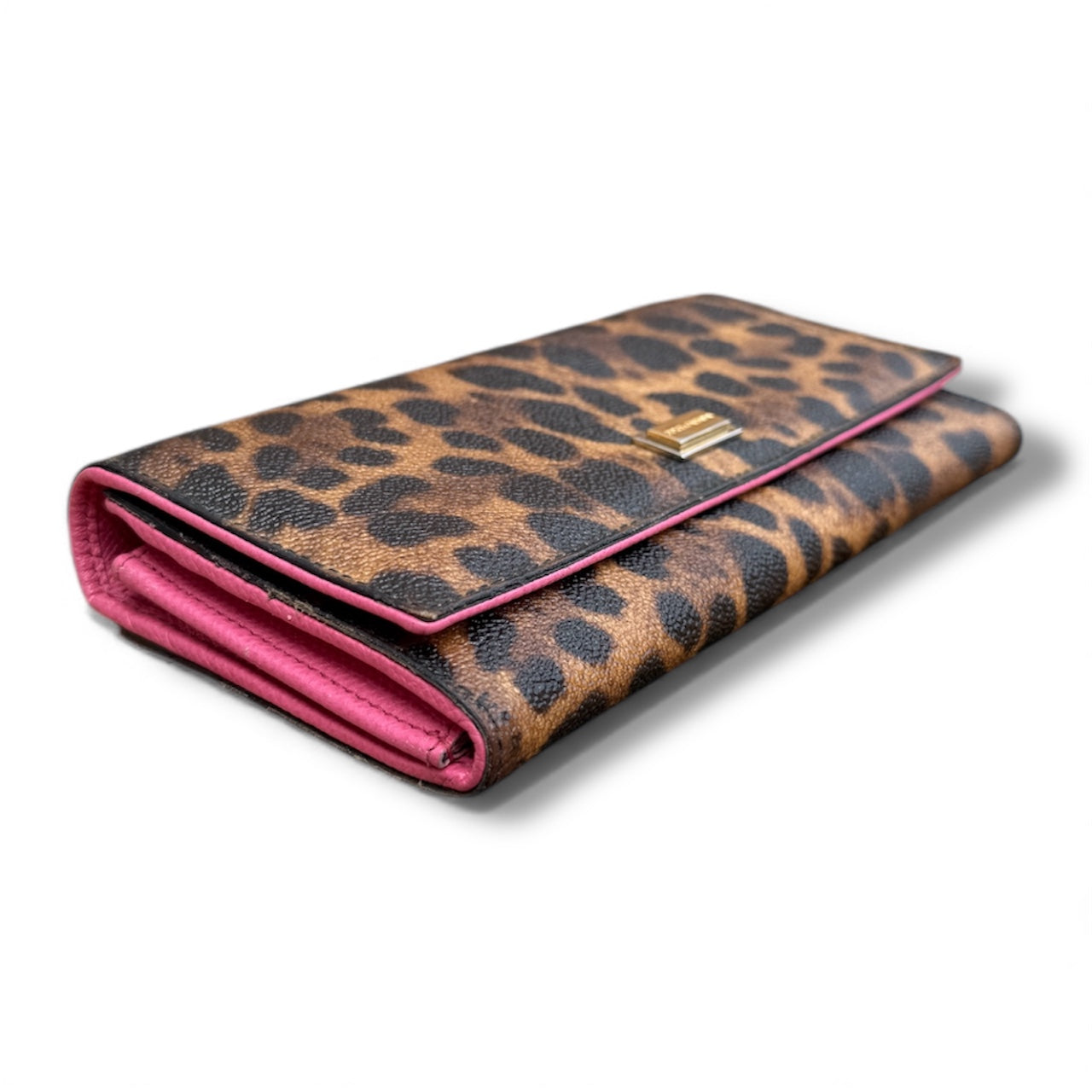 Dolce & Gabbana Long Wallet in Brown Leopard Print & Pink Leather