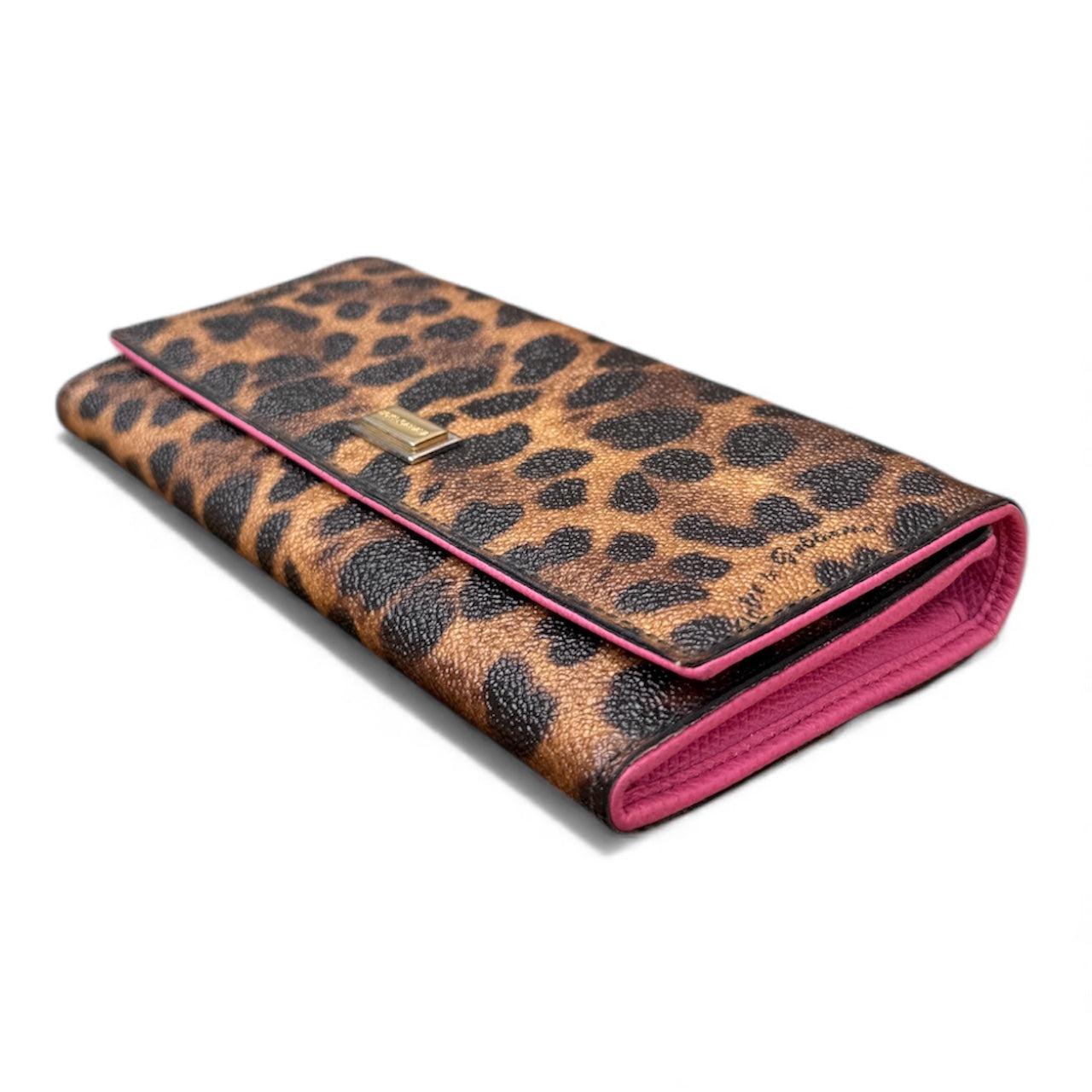 Dolce & Gabbana Long Wallet in Brown Leopard Print & Pink Leather