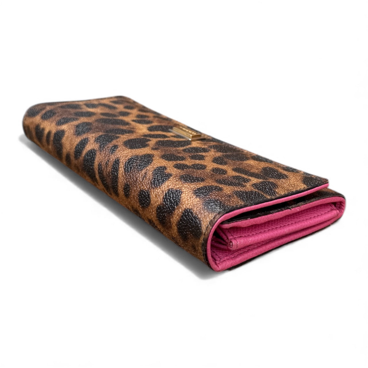 Dolce & Gabbana Long Wallet in Brown Leopard Print & Pink Leather