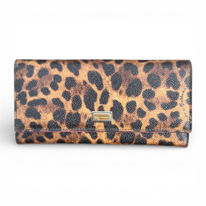 Dolce & Gabbana Long Wallet in Brown Leopard Print & Pink Leather