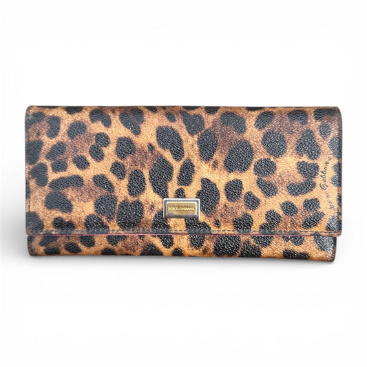 Dolce & Gabbana Long Wallet in Brown Leopard Print & Pink Leather